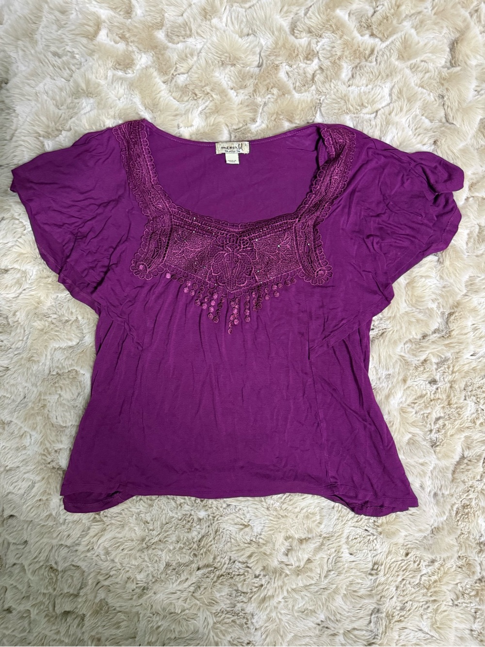 Rare One World Purple Embellished Scoop Neck Women's Top